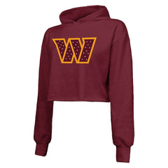 Washington Commanders Majestic Threads Women's Bling Tri-Blend Cropped Pullover Hoodie Burgundy | NFL
