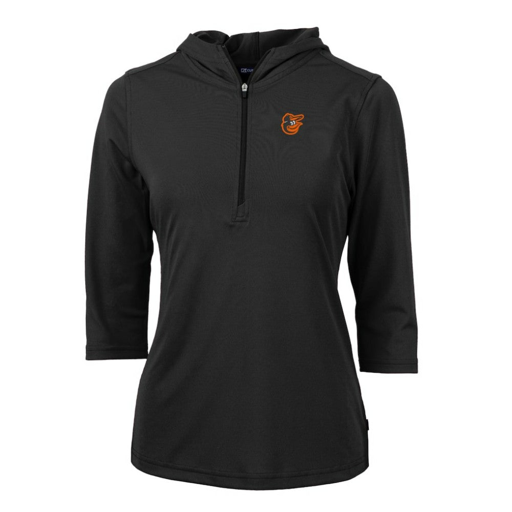 Baltimore Orioles Cutter & Buck Women's Virtue Eco Pique 3/4 Sleeve Half-Zip Pullover Hoodie - MLB