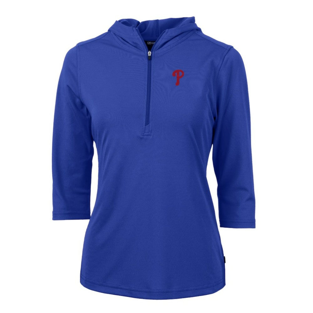 Philadelphia Phillies Cutter & Buck Women's Virtue Eco Pique 3/4 Sleeve Half-Zip Pullover Hoodie - MLB