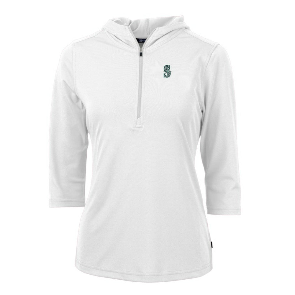 Seattle Mariners Cutter & Buck Women's Virtue Eco Pique 3/4 Sleeve Half-Zip Pullover Hoodie - MLB