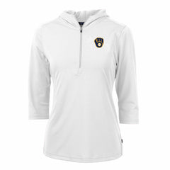 Milwaukee Brewers Cutter & Buck Women's Virtue Eco Pique 3/4 Sleeve Half-Zip Pullover Hoodie - MLB