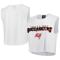 Tampa Bay Buccaneers Cuce Women's Sequin Tri-Blend Cropped Tank Top White | NFL