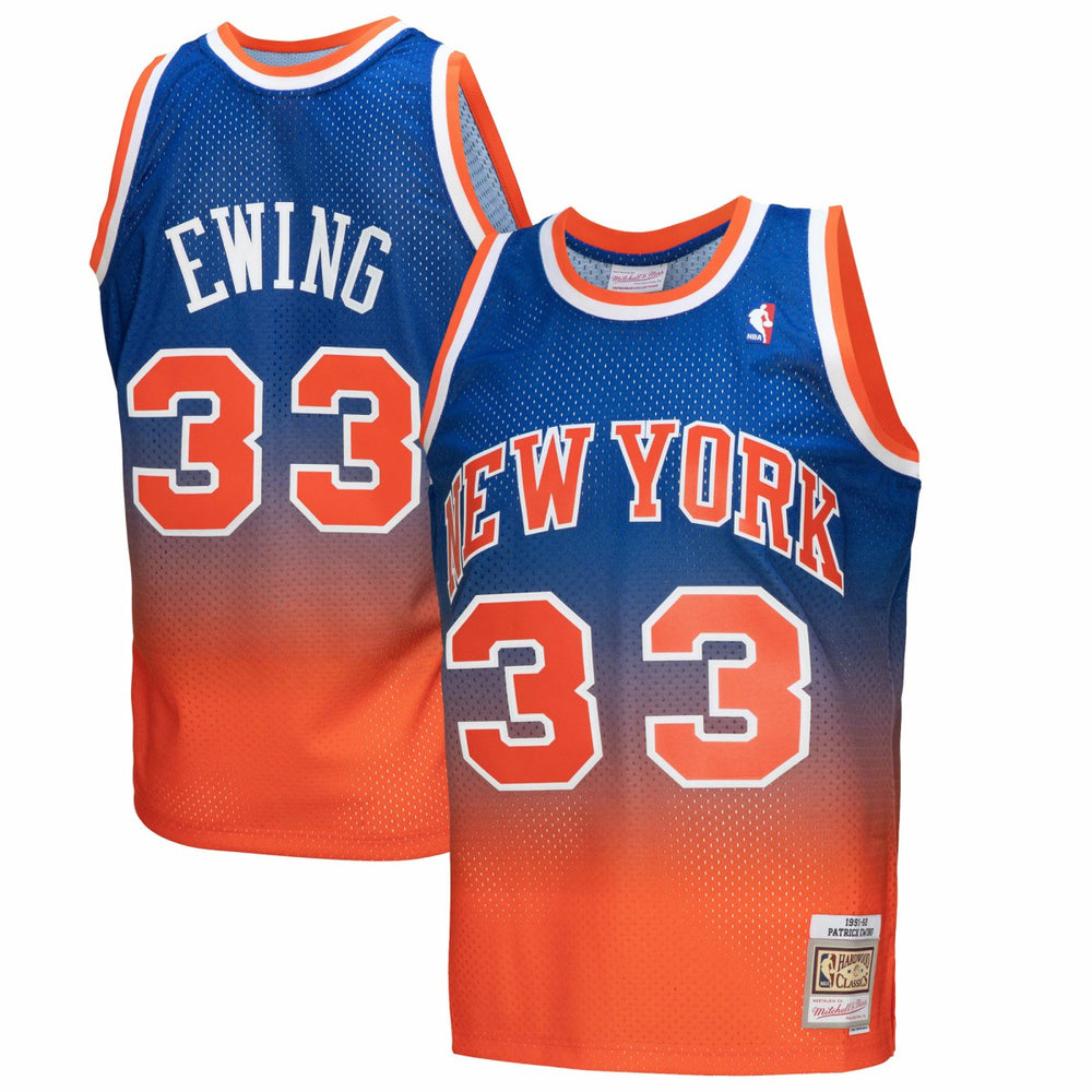Patrick Ewing New York Knicks 1991/92 Hardwood Classics Fadeaway Swingman Player Jersey Orange/Royal - NBA