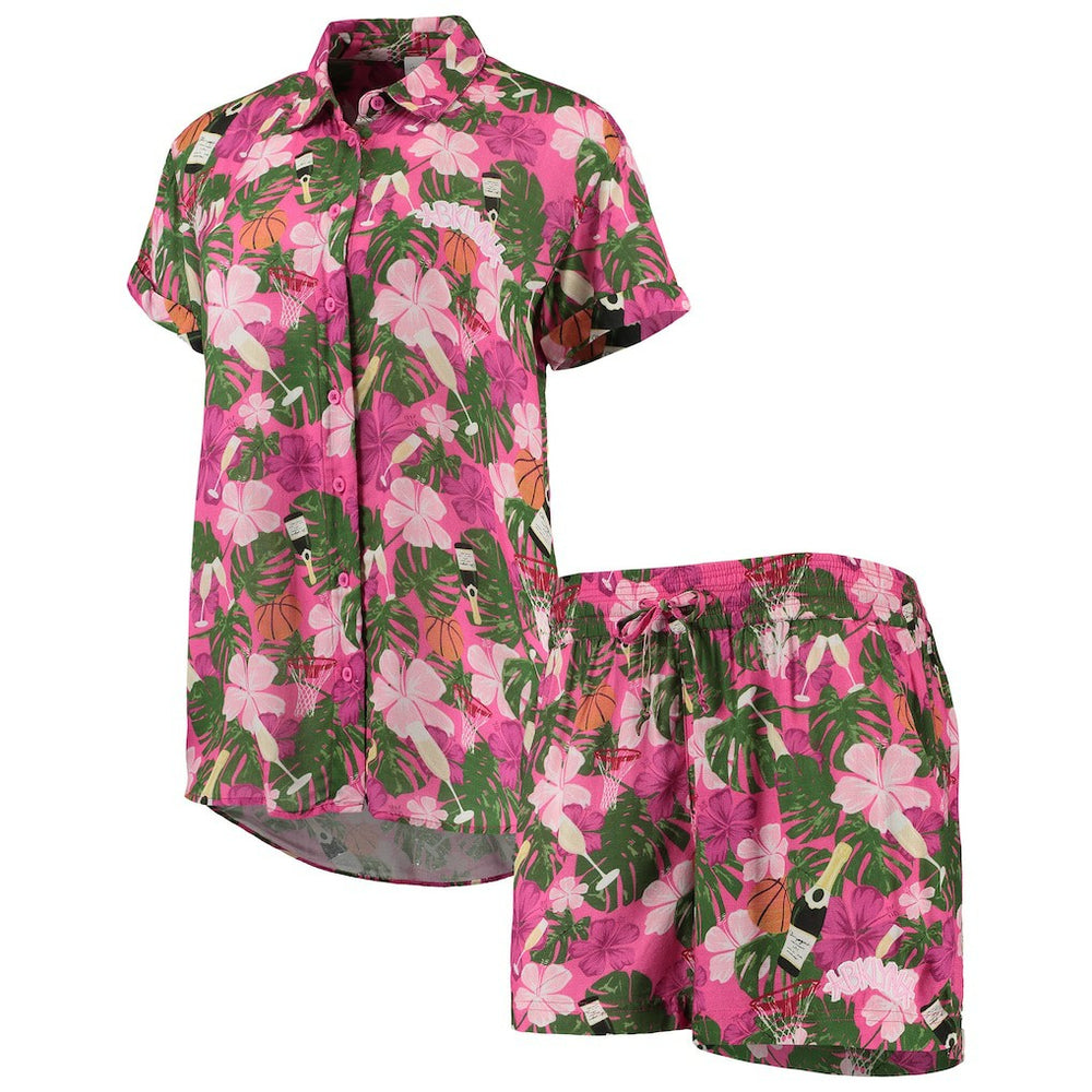 Brooklyn Nets Lusso Women's Finley-Frankie Party Top & Shorts Set Pink - NBA