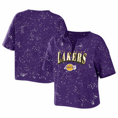 Los Angeles Lakers WEAR by Erin Andrews Women's Bleach Splatter Notch Neck T-Shirt Purple - NBA
