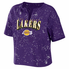 Los Angeles Lakers WEAR by Erin Andrews Women's Bleach Splatter Notch Neck T-Shirt Purple - NBA