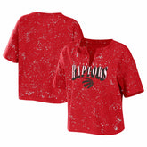 Toronto Raptors WEAR by Erin Andrews Women's Bleach Splatter Notch Neck T-Shirt Red - NBA