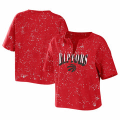 Toronto Raptors WEAR by Erin Andrews Women's Bleach Splatter Notch Neck T-Shirt Red - NBA