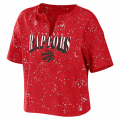Toronto Raptors WEAR by Erin Andrews Women's Bleach Splatter Notch Neck T-Shirt Red - NBA