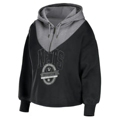 Brooklyn Nets WEAR by Erin Andrews Women's Pieced Quarter-Zip Hoodie Jacket Black - NBA
