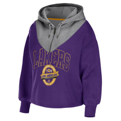 Los Angeles Lakers WEAR by Erin Andrews Women's Pieced Quarter-Zip Hoodie Jacket Purple - NBA