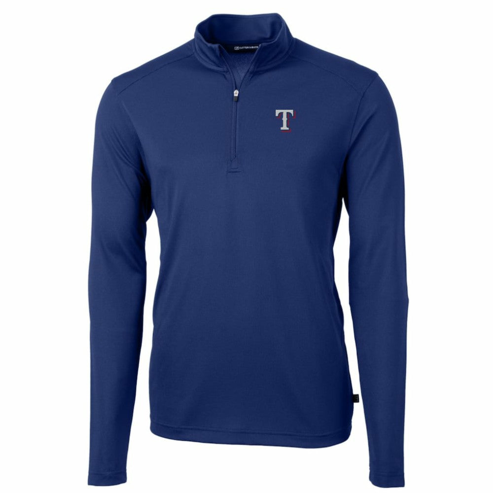 Texas Rangers Cutter & Buck Big & Tall Virtue Eco Pique Quarter-Zip Pullover Jacket - MLB