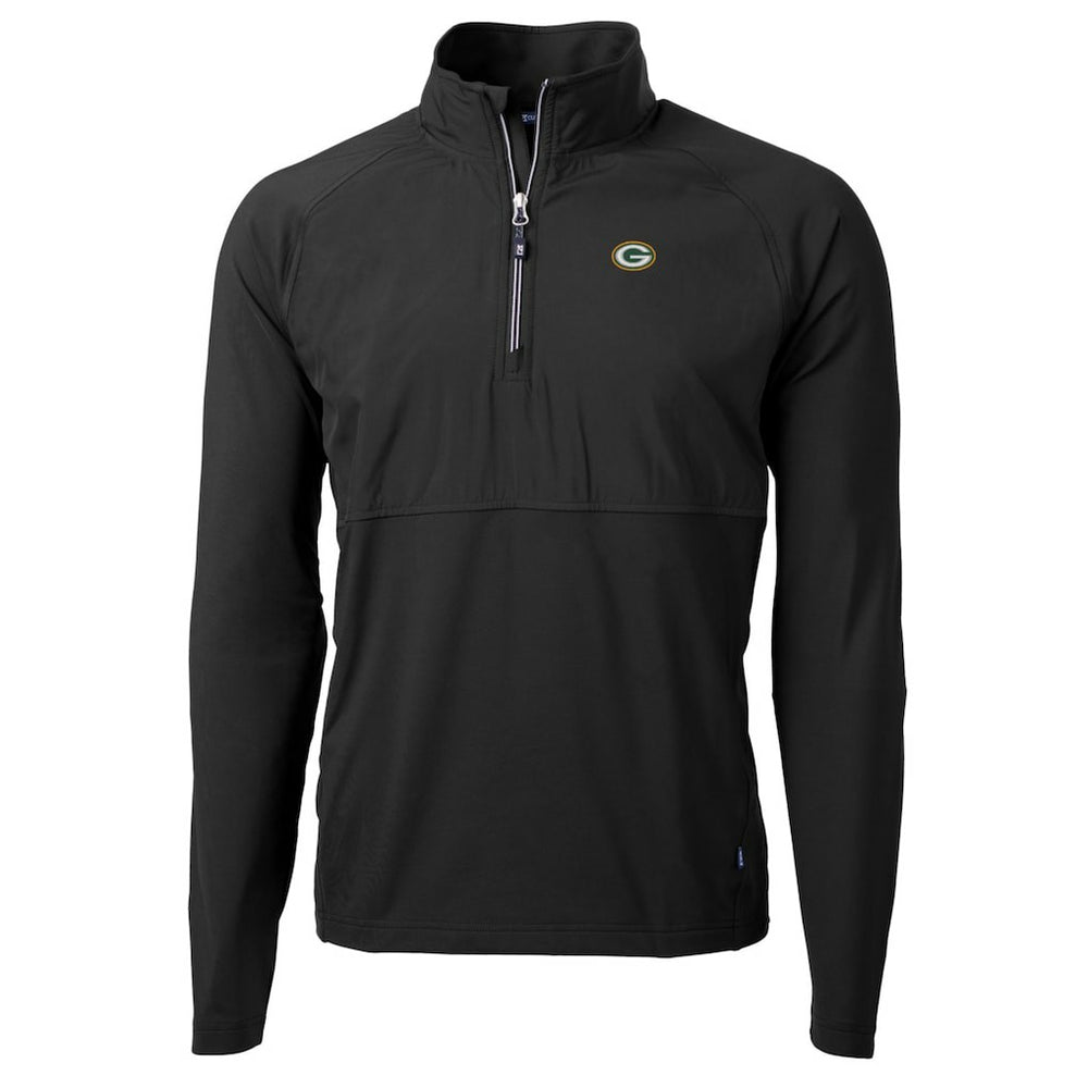 Green Bay Packers Cutter & Buck Adapt Eco Knit Hybrid Recycled Quarter-Zip Raglan Jacket Black | NFL