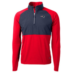 New England Patriots Cutter & Buck Adapt Eco Knit Hybrid Recycled Quarter-Zip Raglan Jacket Navy/Red | NFL