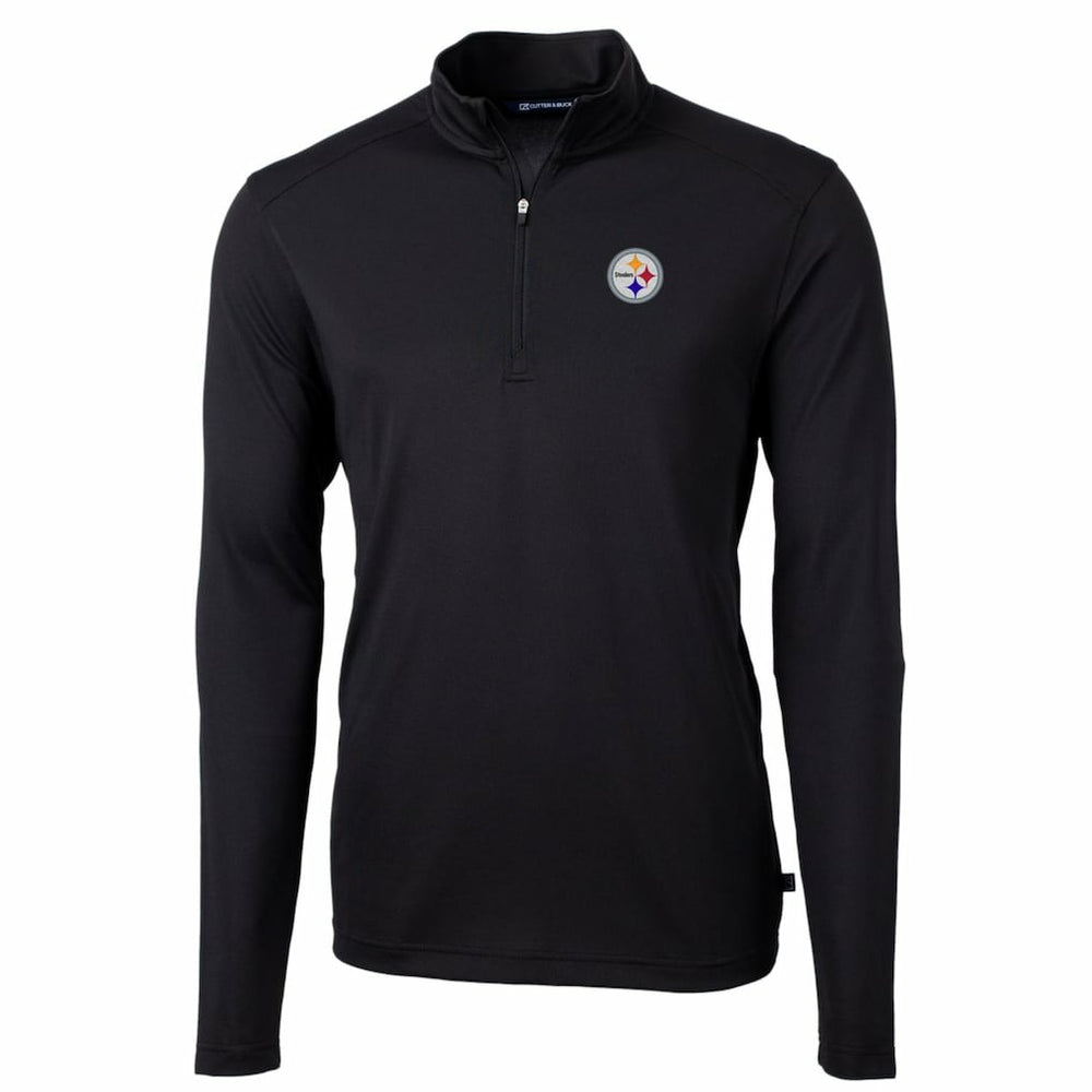 Pittsburgh Steelers Cutter & Buck Big & Tall Virtue Eco Pique Quarter-Zip Pullover Jacket Black | NFL