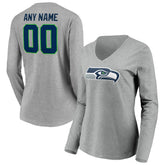 Seattle Seahawks Women's Team Authentic Custom Long Sleeve V-Neck T-Shirt Gray | NFL