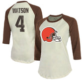 Deshaun Watson Cleveland Browns Majestic Threads Women's Player Name & Number Tri-Blend Three-Quarter Sleeve T-Shirt Cream | NFL