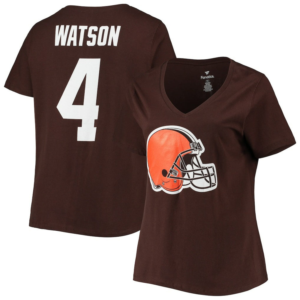 Deshaun Watson Cleveland Browns Women's Plus Size Player Name & Number V-Neck T-Shirt Brown | Fanatics