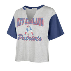 New England Patriots '47 Women's Sandy Daze Dolly V-Neck Cropped T-Shirt Heather Gray/Royal | 47 brand