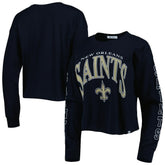 New Orleans Saints '47 Women's Skyler Parkway Cropped Long Sleeve T-Shirt Black | 47 brand