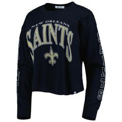 New Orleans Saints '47 Women's Skyler Parkway Cropped Long Sleeve T-Shirt Black | 47 brand