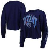 Tennessee Titans '47 Women's Skyler Parkway Cropped Long Sleeve T-Shirt Navy | 47 brand