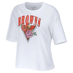 Cleveland Browns WEAR by Erin Andrews Women's Boxy Floral Cropped T-Shirt White | NFL