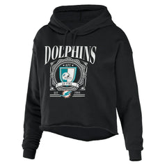 Miami Dolphins WEAR by Erin Andrews Women's Cropped Sponge Fleece Pullover Hoodie Black | NFL