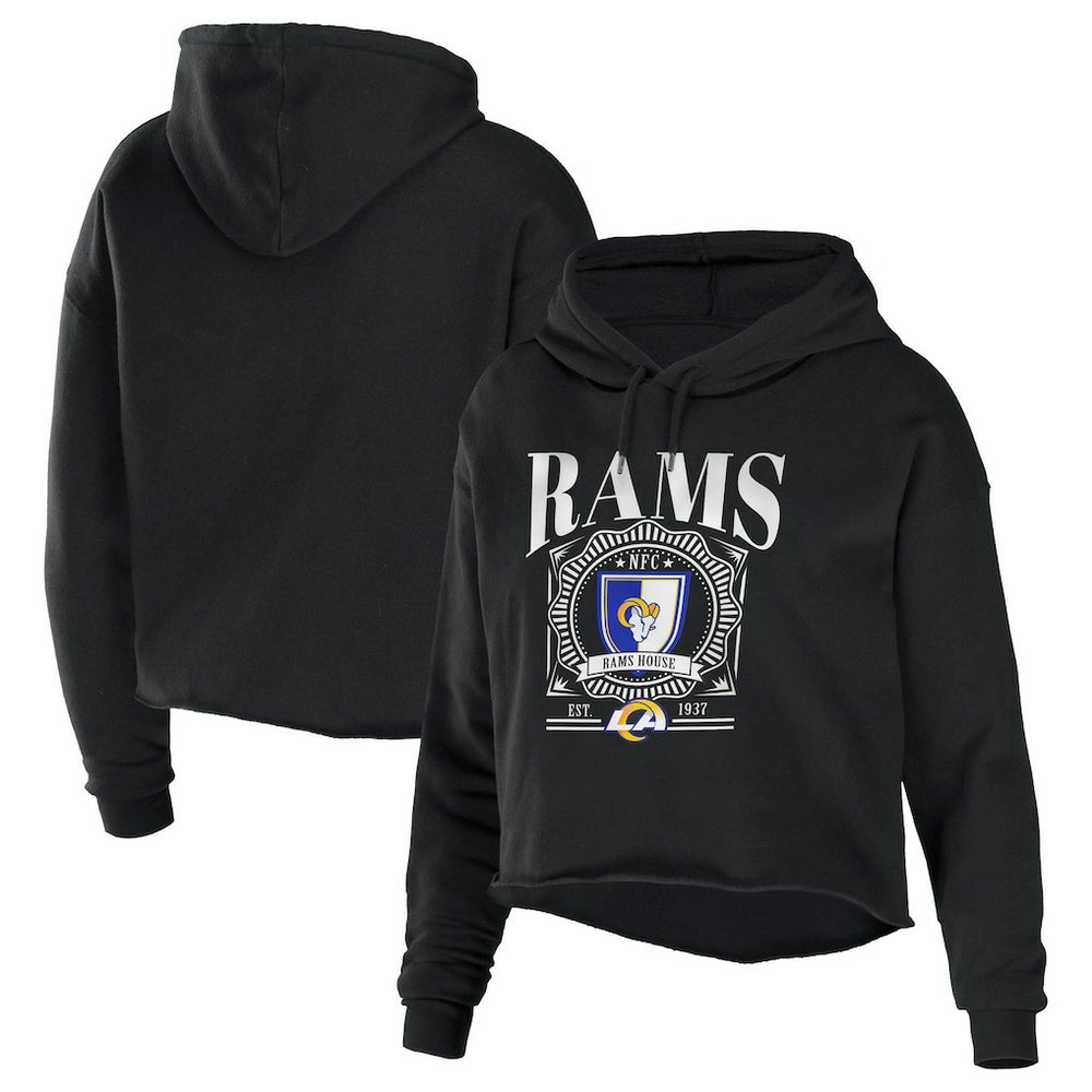 Los Angeles Rams WEAR by Erin Andrews Women's Cropped Sponge Fleece Pullover Hoodie Black | NFL