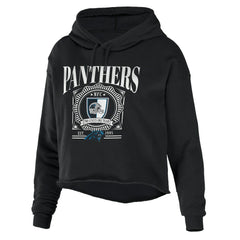 Carolina Panthers WEAR by Erin Andrews Women's Cropped Sponge Fleece Pullover Hoodie Black | NFL
