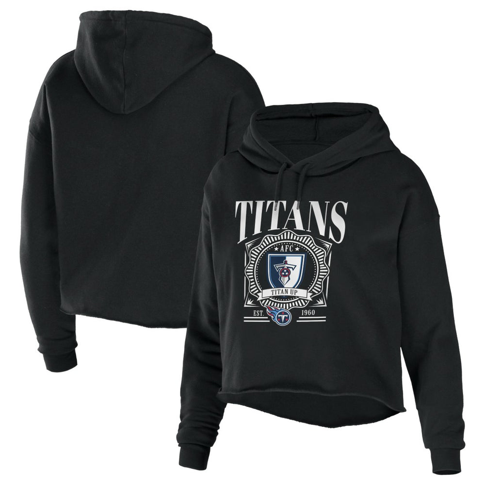 Tennessee Titans WEAR by Erin Andrews Women's Cropped Sponge Fleece Pullover Hoodie Black | NFL