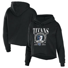 Tennessee Titans WEAR by Erin Andrews Women's Cropped Sponge Fleece Pullover Hoodie Black | NFL