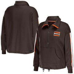 Cleveland Browns WEAR by Erin Andrews Women's Logo Stripe Half-Zip Top Brown | NFL
