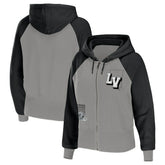 Las Vegas Raiders WEAR by Erin Andrews Women's Colorblock Lightweight Full-Zip Hoodie Silver | NFL