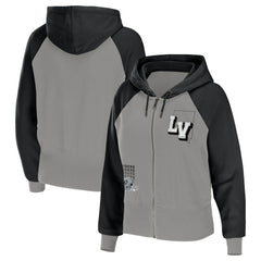 Las Vegas Raiders WEAR by Erin Andrews Women's Colorblock Lightweight Full-Zip Hoodie Silver | NFL