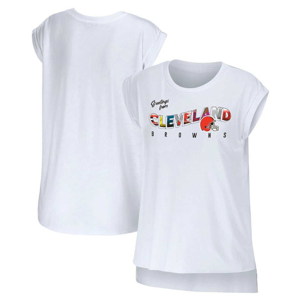 Cleveland Browns WEAR by Erin Andrews Women's Greetings From Muscle T-Shirt White | NFL