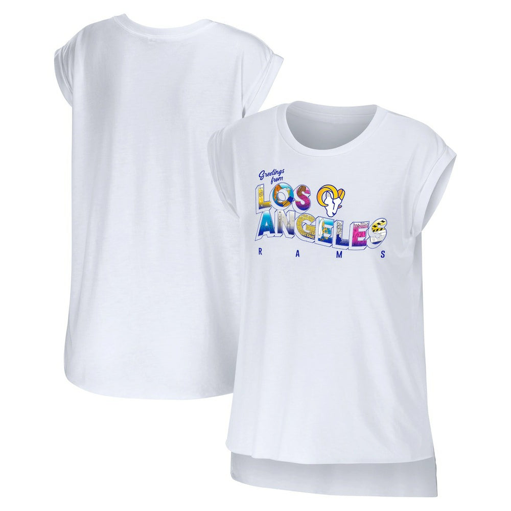 Los Angeles Rams WEAR by Erin Andrews Women's Greetings From Muscle T-Shirt White | NFL