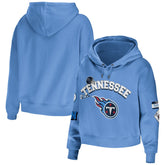 Tennessee Titans WEAR by Erin Andrews Women's Modest Cropped Pullover Hoodie Light Blue | NFL