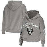 Las Vegas Raiders WEAR by Erin Andrews Women's Plus Size Modest Cropped Pullover Hoodie Gray | NFL