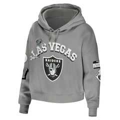 Las Vegas Raiders WEAR by Erin Andrews Women's Plus Size Modest Cropped Pullover Hoodie Gray | NFL