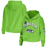 Seattle Seahawks WEAR by Erin Andrews Women's Plus Size Modest Cropped Pullover Hoodie Neon Green | NFL