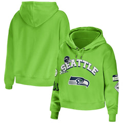 Seattle Seahawks WEAR by Erin Andrews Women's Plus Size Modest Cropped Pullover Hoodie Neon Green | NFL