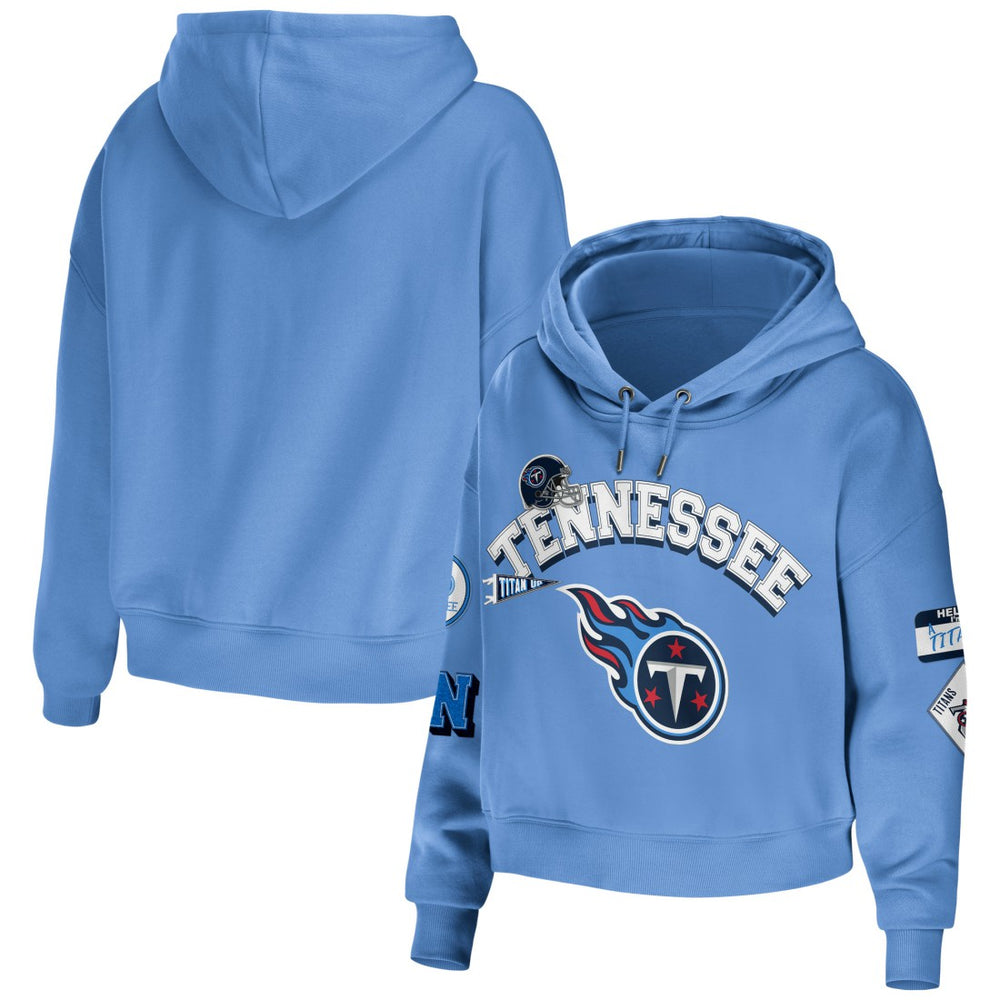 Tennessee Titans WEAR by Erin Andrews Women's Plus Size Modest Cropped Pullover Hoodie Light Blue | NFL