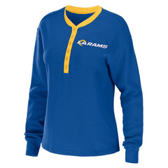 Los Angeles Rams WEAR by Erin Andrews Women's Waffle Henley Long Sleeve T-Shirt Royal | NFL