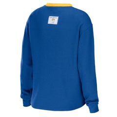 Los Angeles Rams WEAR by Erin Andrews Women's Waffle Henley Long Sleeve T-Shirt Royal | NFL