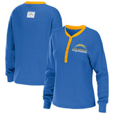 Los Angeles Chargers WEAR by Erin Andrews Women's Waffle Henley Long Sleeve T-Shirt Powder Blue | NFL