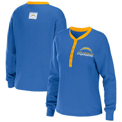 Los Angeles Chargers WEAR by Erin Andrews Women's Waffle Henley Long Sleeve T-Shirt Powder Blue | NFL