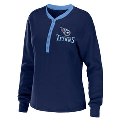 Tennessee Titans WEAR by Erin Andrews Women's Waffle Henley Long Sleeve T-Shirt Navy | NFL
