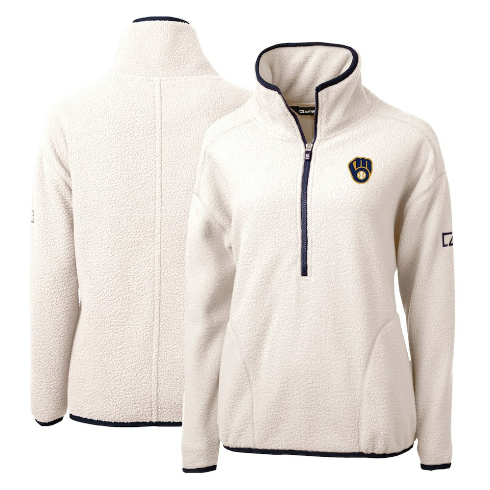 Milwaukee Brewers Cutter & Buck Women's Cascade Eco Sherpa Fleece Quarter-Zip Pullover Jacket - MLB