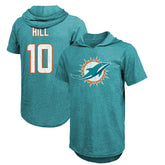 Tyreek Hill Miami Dolphins Majestic Threads Player Name & Number Short Sleeve Hoodie T-Shirt Aqua | NFL